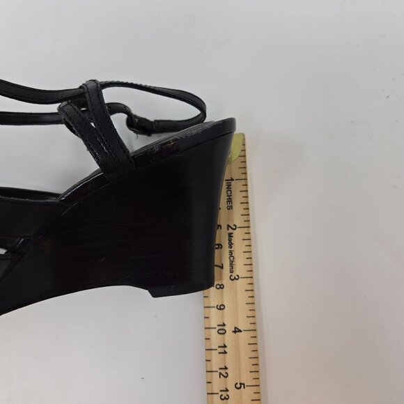 Vintage Nickels Womens Black Leather Wedge Heel Strappy Sandals Size 6.5M - Picture 9 of 11